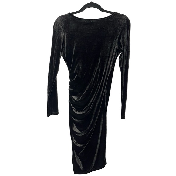 Velvet V-Neck Long Sleeve Wrap Bodycon Ruched Cocktail Party Wedding Guest Dress - Picture 6 of 7